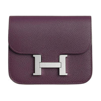 HERMES Constance Slim Evercolor Calfskin Coin Purses Wallets Women's N5 Cassis Blackcurrant Color