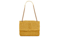 SAINT LAURENT Niki Raffia Mixed Leather Hobo Bag Chain Shoulder Bag Women's Wheat
