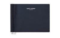 SAINT LAURENT Grained Embossed Leather Double-Fold Wallet With Money Clip Unisex Midnight Blue/Dark Blue