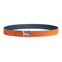HERMES Calfskin Leather Belts Unisex Orange/Marine Blue Width 3.2cm