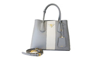 PRADA Leather One Shoulder Handbag Women's Gray White