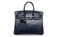 HERMES Birkin Polished Crocodile Leather Handbag Regular Women's 7K Bleu Abysse Deep Ocean Blue