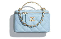 CHANEL Embossed Calfskin Handbag Women's Blue