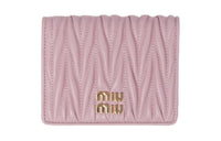MIU MIU Matelassé Sheepskin Leather Wallet Trumpets Women's Snow Pink