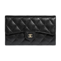 CHANEL Cow Leather Wallet Women's Black