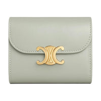 CELINE Triomphe Cow Leather Wallet Small Size Women's Light Green