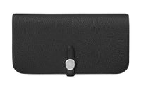 HERMES Dogon Togo Calfskin Wallet Women's Noir Black