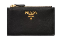 PRADA Leather Card Holder Women's Black With Light Pink