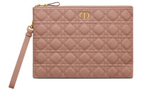 DIOR Caro Cow Leather Coin Purse Clutch Women's Rose Pink