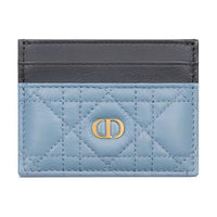 DIOR Caro Soft Cow Leather Card Clip Card Holder Women's Sky Blue