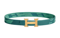 HERMES Individual Gold Buckle Nylon Mesh Double-Sided Belt Men's Collegiate Blue/Jasper Width 32mm