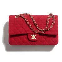 CHANEL Classic Flap CF Wool Twill Velvet Shoulder Bag Crossbody Bag Women's Red