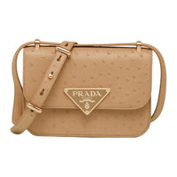PRADA Ostrich Leather Shoulder Bag Women's Natural
