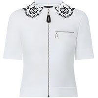 LOUIS VUITTON Broderie Collar Zip-Up Knit Top