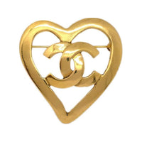 CHANEL 1995 Gold Plated Cc Heart Brooch