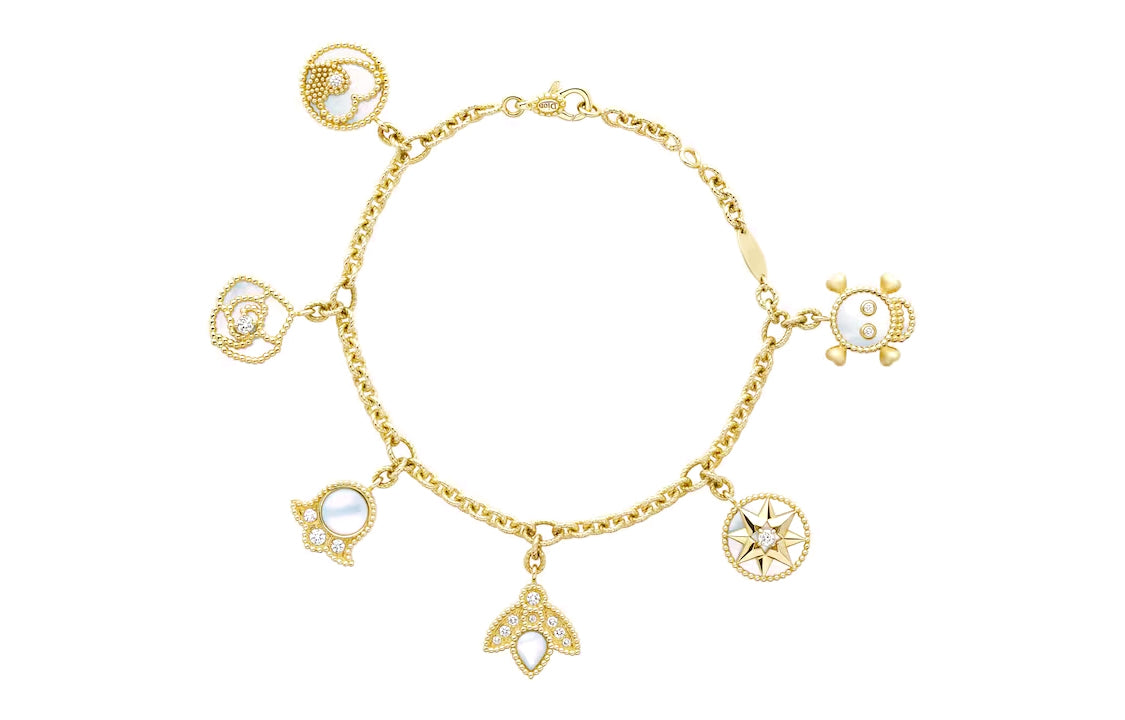 DIOR 18K Gold, Mother Of Pearl, Diamond Bracelets Unisex Gold