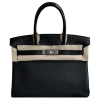 HERMES Birkin Touch Matte Finish Crocodile Handbag Women's Black