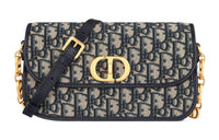 DIOR 30 Montaigne Oblique Printed Fabric Shoulder Bag Crossbody Bag Small Size Women's Blue