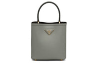 PRADA Panier Leather Handbag One Shoulder Bag Women's Slate Gray With Black Accents