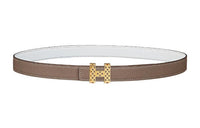 HERMES Garden Party Leather Belts Women's Elephant Gray/White