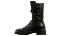 CHANEL Lace Ups Combat Boot Black Leather