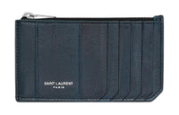 SAINT LAURENT PARIS Eel Skin Leather Wallets Card Holders Men's Dark Blue