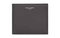 SAINT LAURENT Leather With Coin Pocket, Cropped Double Fold Wallet Men's Gray