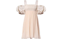 LOUIS VUITTON Puff Sleeve Smocked Bodice Dress
