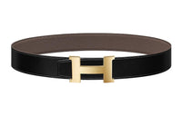HERMES Togo Calfskin Double-Sided Leather Belt Leather Belts Men's Black/Tin Gray Width: 3.8cm