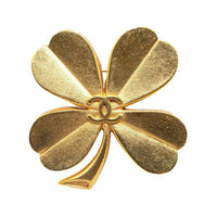 CHANEL 1993 Plated Cc Clover Costume Brooch