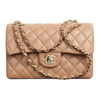 CHANEL Classic Flap CF Lambskin Shoulder Bag Crossbody Bag Small Size Women's Dark Beige