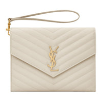 SAINT LAURENT Monogram Leather Clutch Regular Women's Vintage White