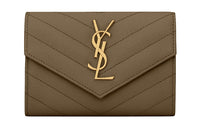 SAINT LAURENT Cow Leather Wallet Small Size Women's Khaki Green