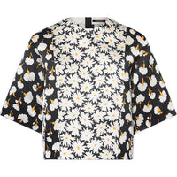 LOUIS VUITTON Graphic Floral Boxy Top Crop Top Women's Black
