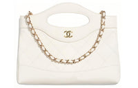 CHANEL Polished Lambskin Chain Handbag Shoulder Bag Crossbody Bag Mini Women's White