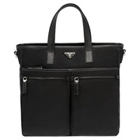 PRADA Saffiano Recycled Nylon With Patchwork Leather Tote Bag, Shopping Bag, Handbag Men's Black