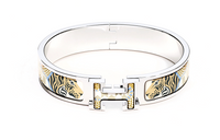 HERMES Enamel Palladium-Plated Bangles Women's Silver