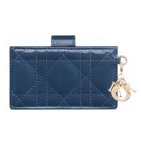 DIOR Lady Dior Patent Leather Cowhide Card Clip Card Holder Women's Blue