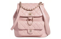 CHANEL Shiny Calfskin Backpack Large Size Women's Light Pink