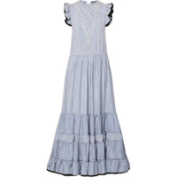 LOUIS VUITTON Bejeweled Pinstripe Tiered Dress
