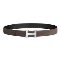 HERMES Palladium-Plated Leather Belts Women's Black Umber Width: 3.2CM