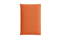 HERMES Calvi Epsom Leather Card Holder Women's Orange & Blue