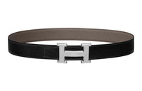 HERMES Letter Silver Buckle Togo Calfskin Double-Sided Leather Belt Women's Black Width: 3.2cm