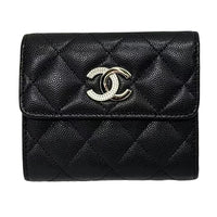CHANEL Leather Wallet Women's Black