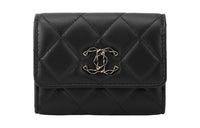 CHANEL Lambskin Card Holder Wallet Women's Black
