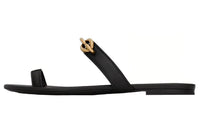 SAINT LAURENT Leather Patchwork Slip Resistant Flip Flops Women's Black