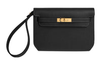 HERMES Kelly Depeches Cow Leather Clutch Men's Noir Black