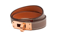 HERMES Calfskin Rose Gold-Plated Bracelets Women's Gray