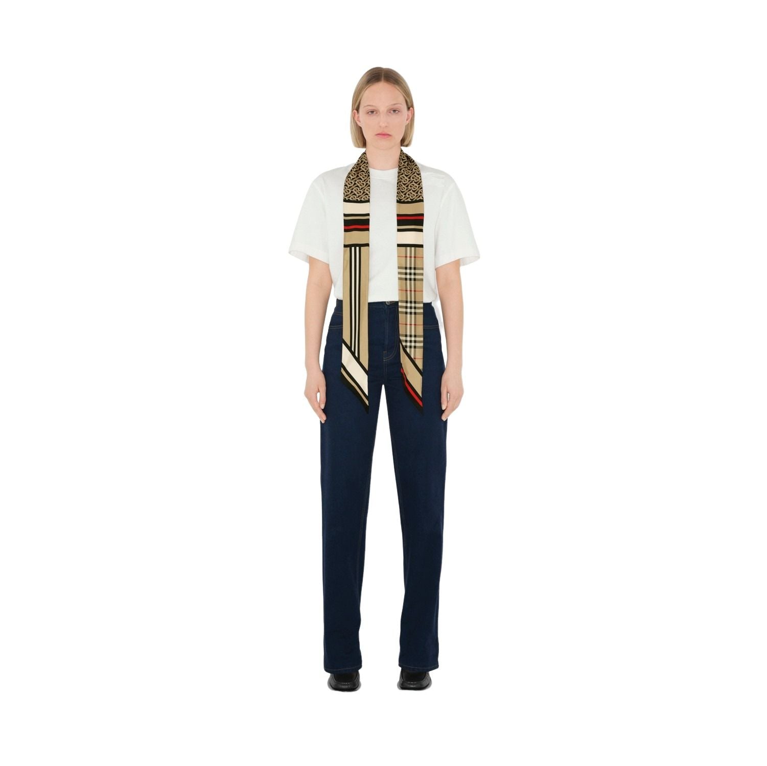 (WMNS) Burberry 25 Skinny Montage Silk Scarf 'Beige' 8037017