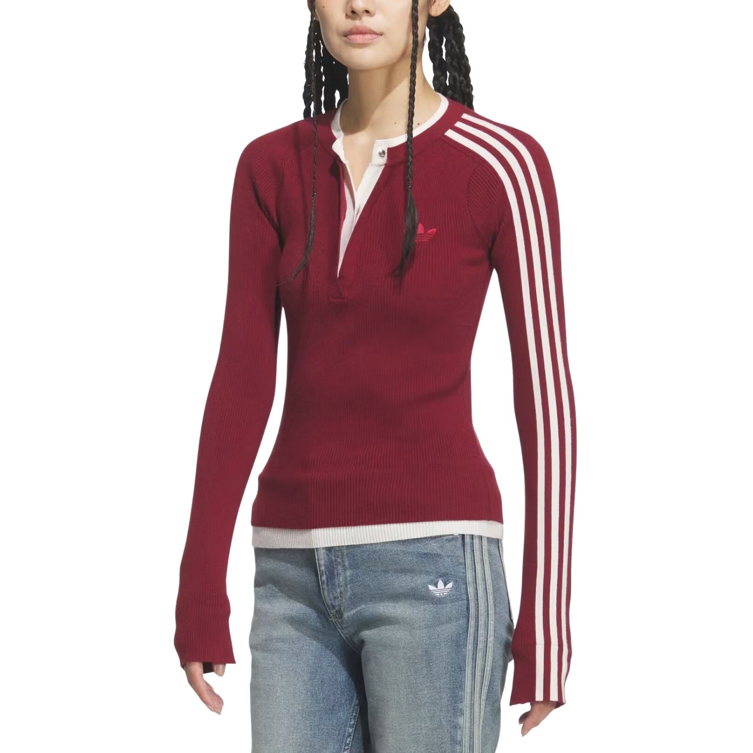 (WMNS) adidas Premium 3S Button Sweatshirt 'Collegiate Burgundy' KS5332